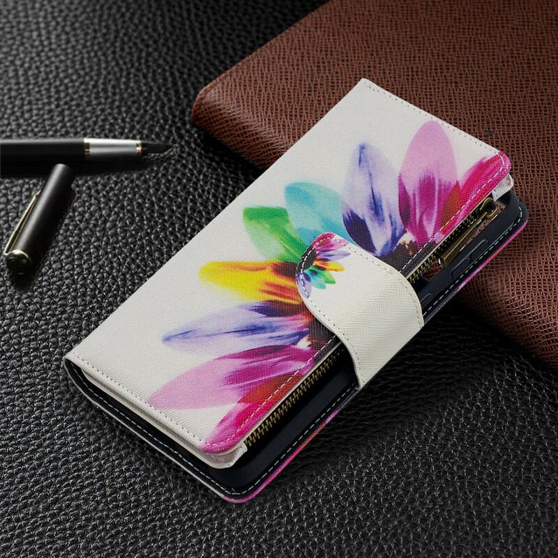 Capa De Couro Para Samsung Galaxy S21 Plus 5G Bolsa Flor Aquarela Com Zíper
