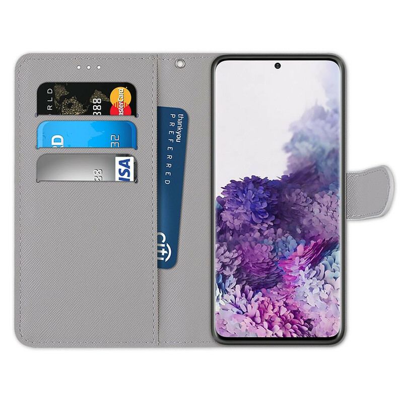Capa De Couro Para Samsung Galaxy S21 Plus 5G Lobo Sob Uma Chuva De Estrelas