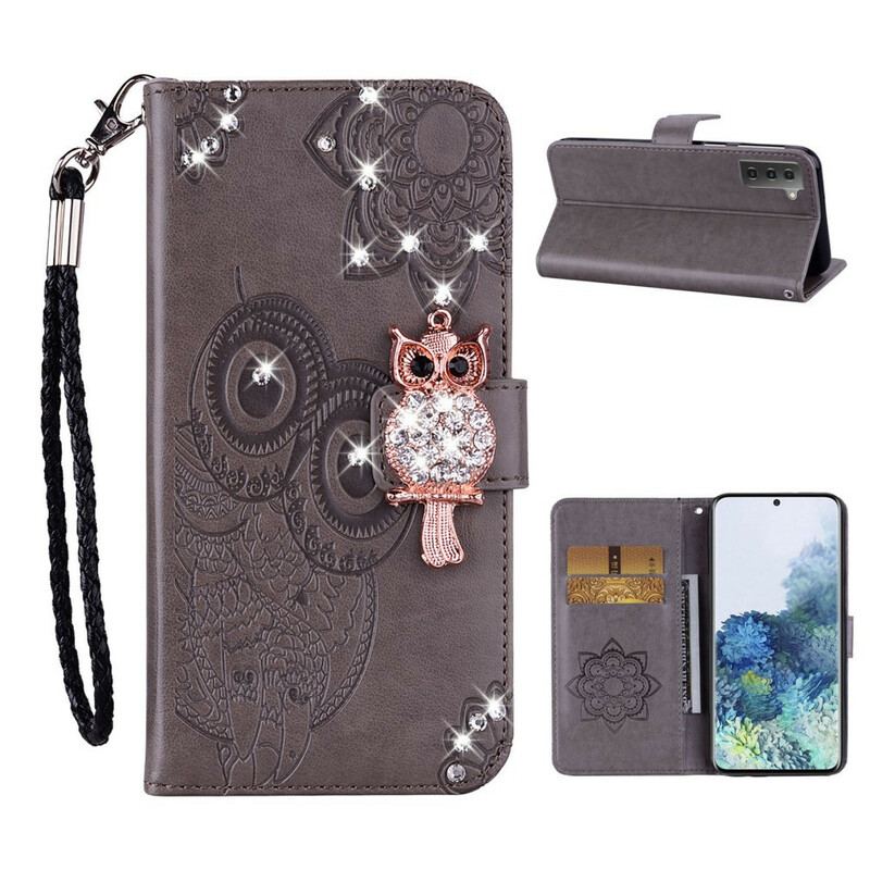 Capa Em Pele Para Samsung Galaxy S21 Plus 5G Coruja Mandala E Charme