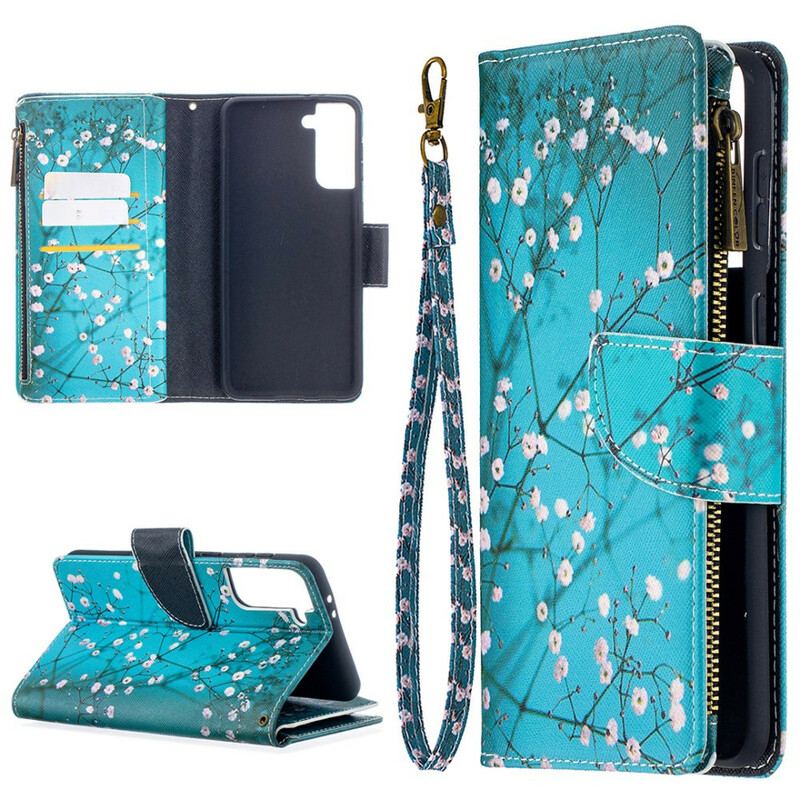 Capa Flip Para Samsung Galaxy S21 Plus 5G Bolso De Árvore Com Zíper