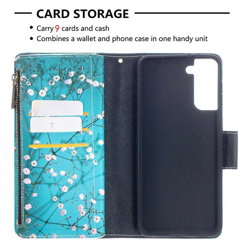Capa Flip Para Samsung Galaxy S21 Plus 5G Bolso De Árvore Com Zíper