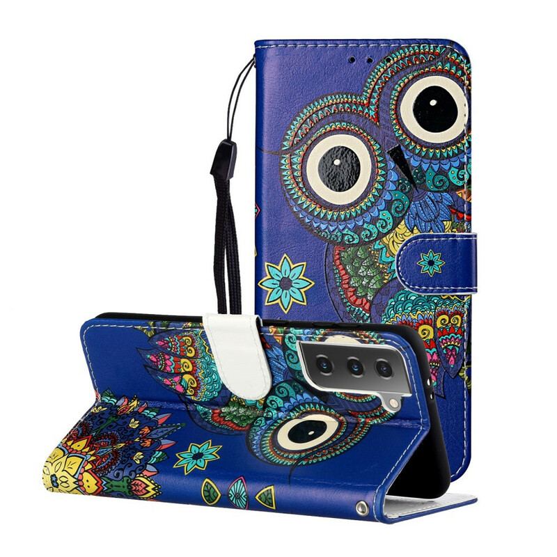 Capa Flip Para Samsung Galaxy S21 Plus 5G Coruja Em Mandala