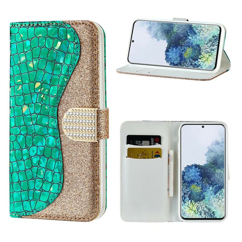 Capa Flip Para Samsung Galaxy S21 Plus 5G Diamantes De Crocodilo