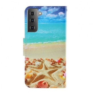 Capa Folio Para Samsung Galaxy S21 Plus 5G De Cordão Praia Da Corda