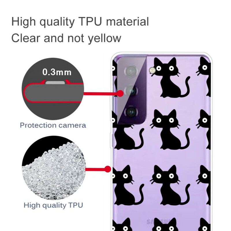 Capa Para Samsung Galaxy S21 Plus 5G Vários Gatos Pretos