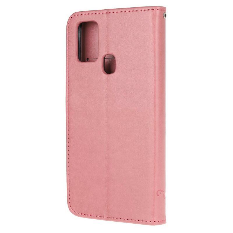 Capa Flip Para Samsung Galaxy M21 De Cordão Tanga Borboletas E Flores