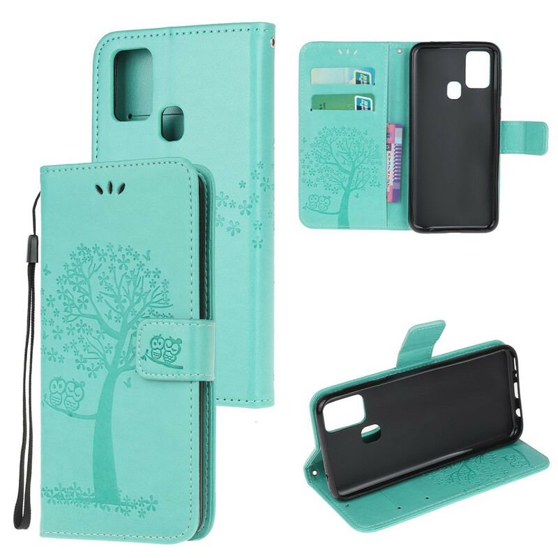 Capa Flip Para Samsung Galaxy M21 De Cordão Tanga E Corujas