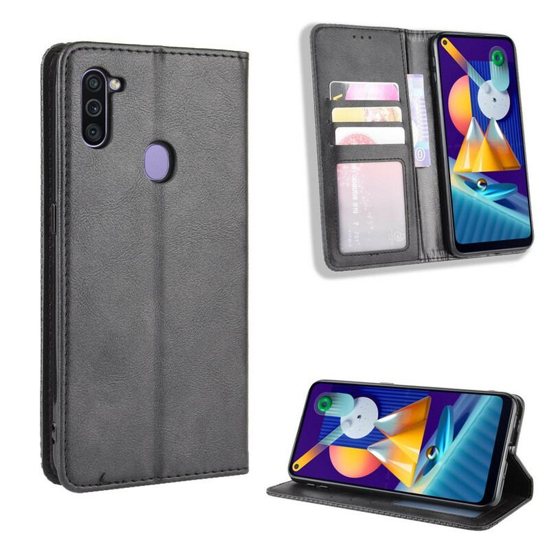 Capa De Celular Para Samsung Galaxy M11 Flip Efeito Couro Vintage Estilizado