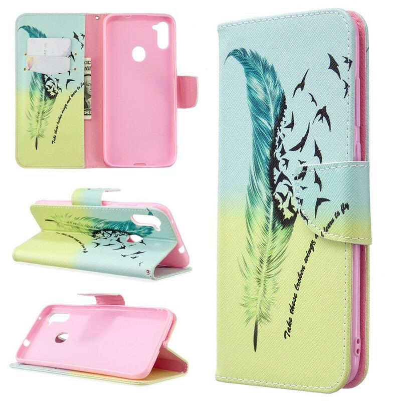 Capa De Couro Para Samsung Galaxy M11 Aprender A Voar