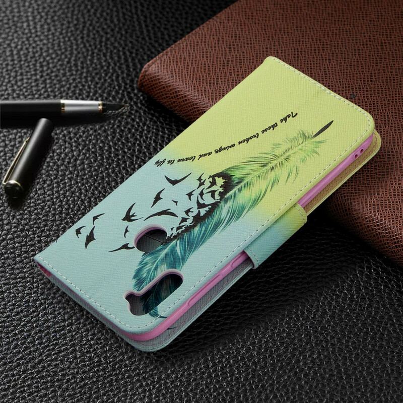 Capa De Couro Para Samsung Galaxy M11 Aprender A Voar