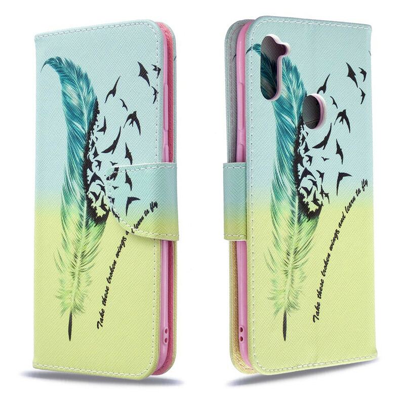 Capa De Couro Para Samsung Galaxy M11 Aprender A Voar