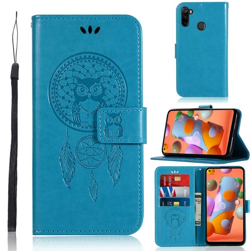 Capa Em Pele Para Samsung Galaxy M11 Coruja Apanhador De Sonhos Efeito Couro