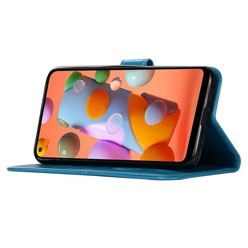 Capa Em Pele Para Samsung Galaxy M11 Coruja Apanhador De Sonhos Efeito Couro