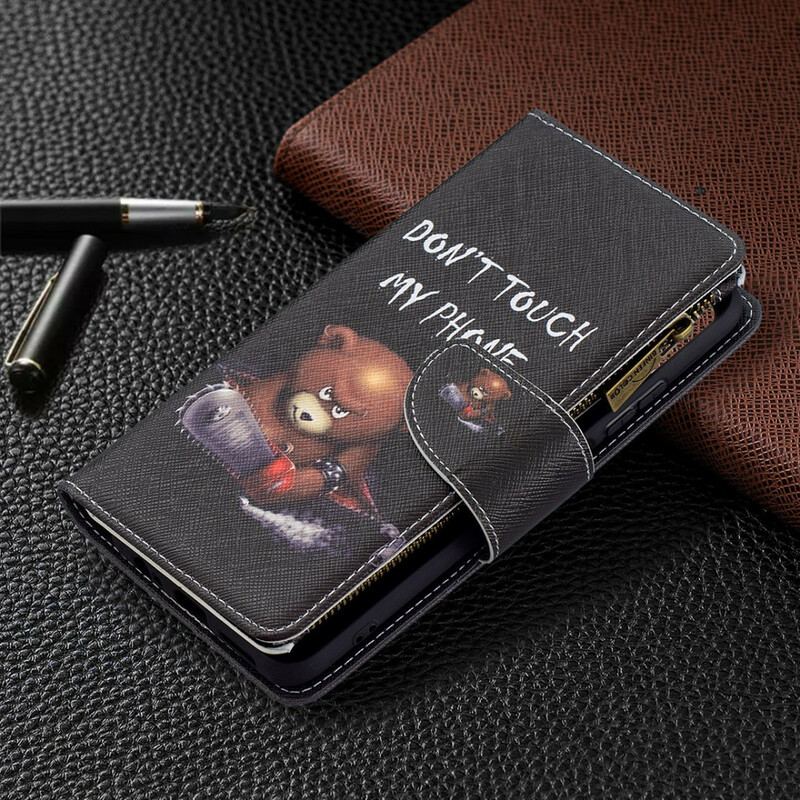 Capa Flip Para Poco M5s Urso De Bolso Com Zíper