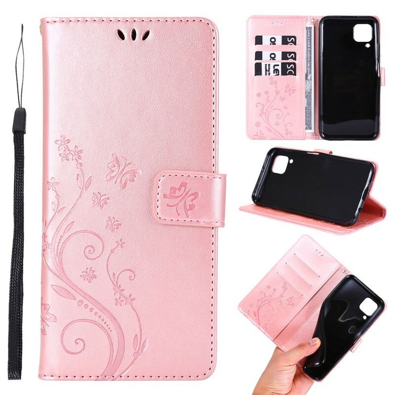 Capa De Couro Para Huawei P40 Lite Borboletas E Flores