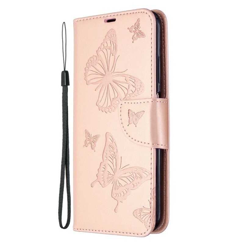 Capa Flip Para Huawei P40 Lite De Cordão Strappy Estampado Borboletas