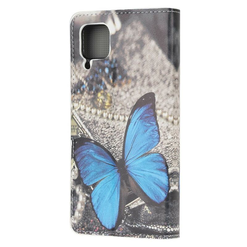 Capa Folio Para Huawei P40 Lite Borboleta Azul
