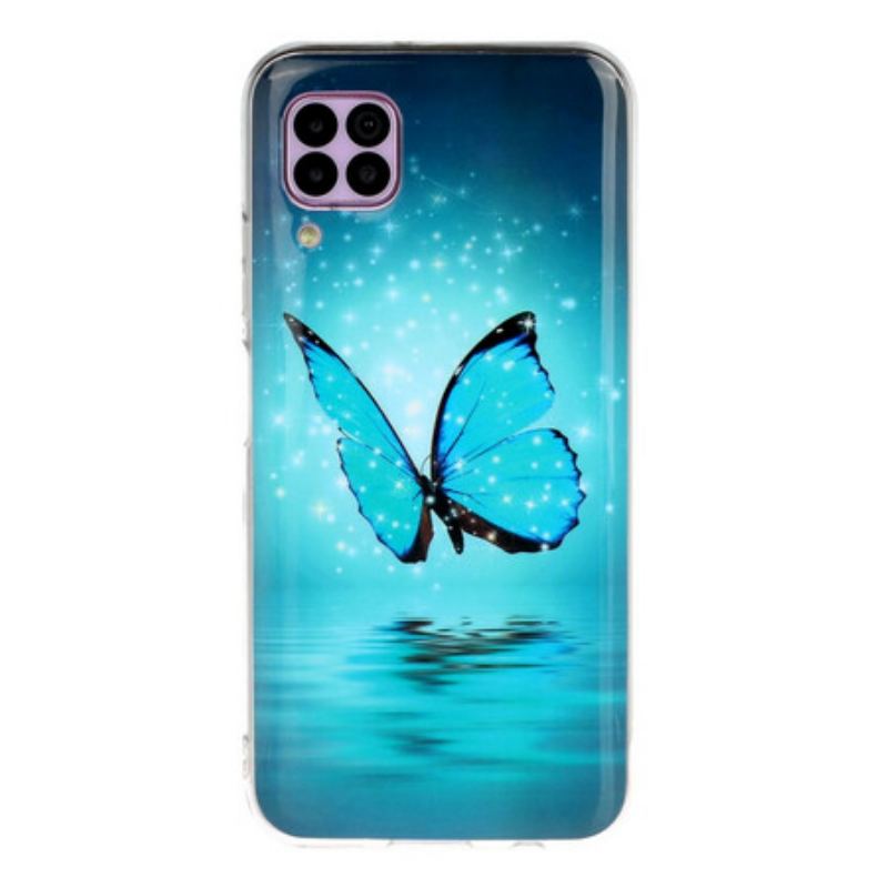 Capa Para Huawei P40 Lite Borboleta Azul Fluorescente