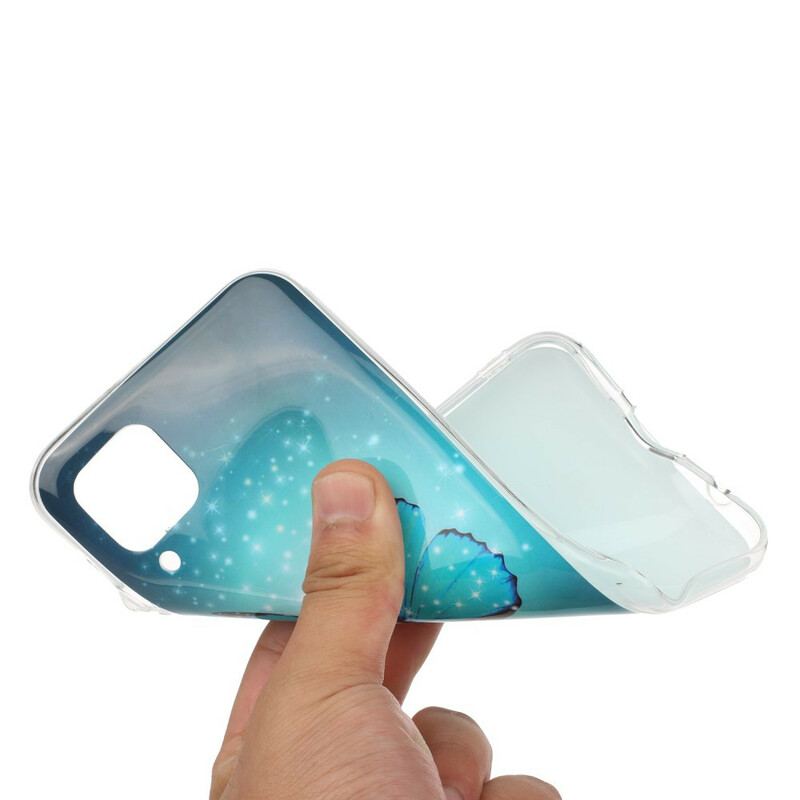 Capa Para Huawei P40 Lite Borboleta Azul Fluorescente