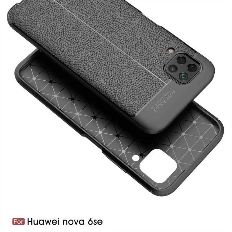Capa Para Huawei P40 Lite Linha Dupla Efeito Couro Litchi