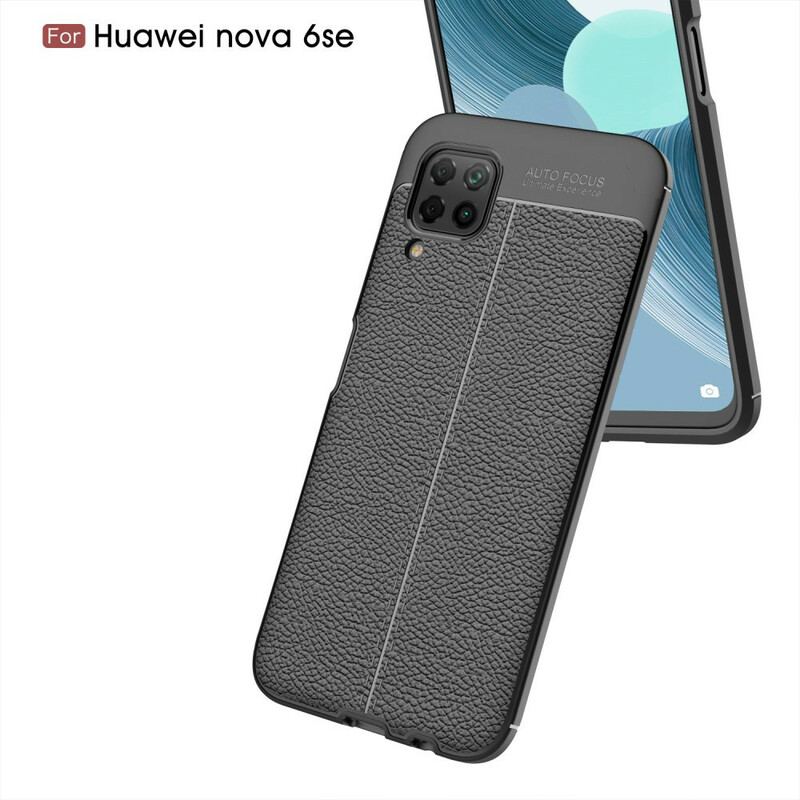 Capa Para Huawei P40 Lite Linha Dupla Efeito Couro Litchi