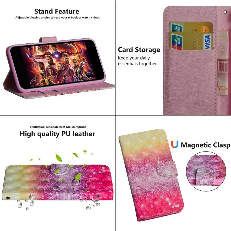 Capa Flip Para OnePlus 8 Gradiente Glitter Magenta