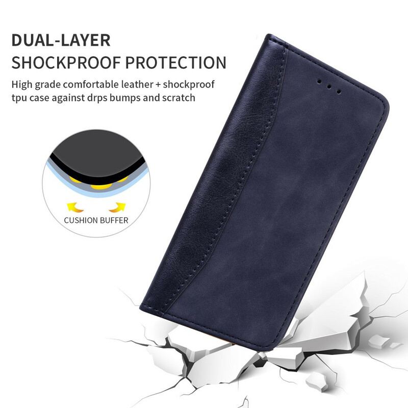 Capa De Celular Para iPhone 13 Pro Flip Efeito Couro Empresarial Em Dois Tons