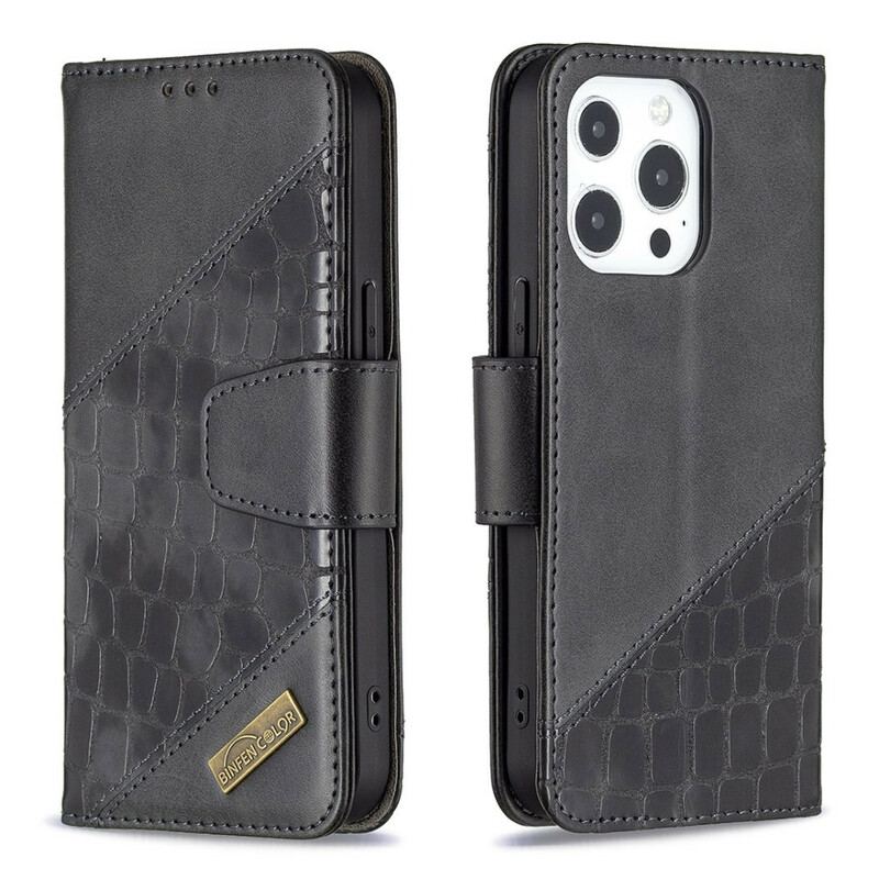 Capa De Couro Para iPhone 13 Pro Efeito Clássico De Pele De Crocodilo