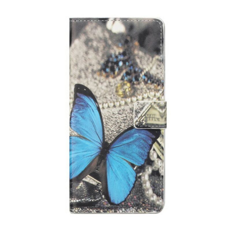 Capa Flip Para iPhone 13 Pro Borboleta Azul