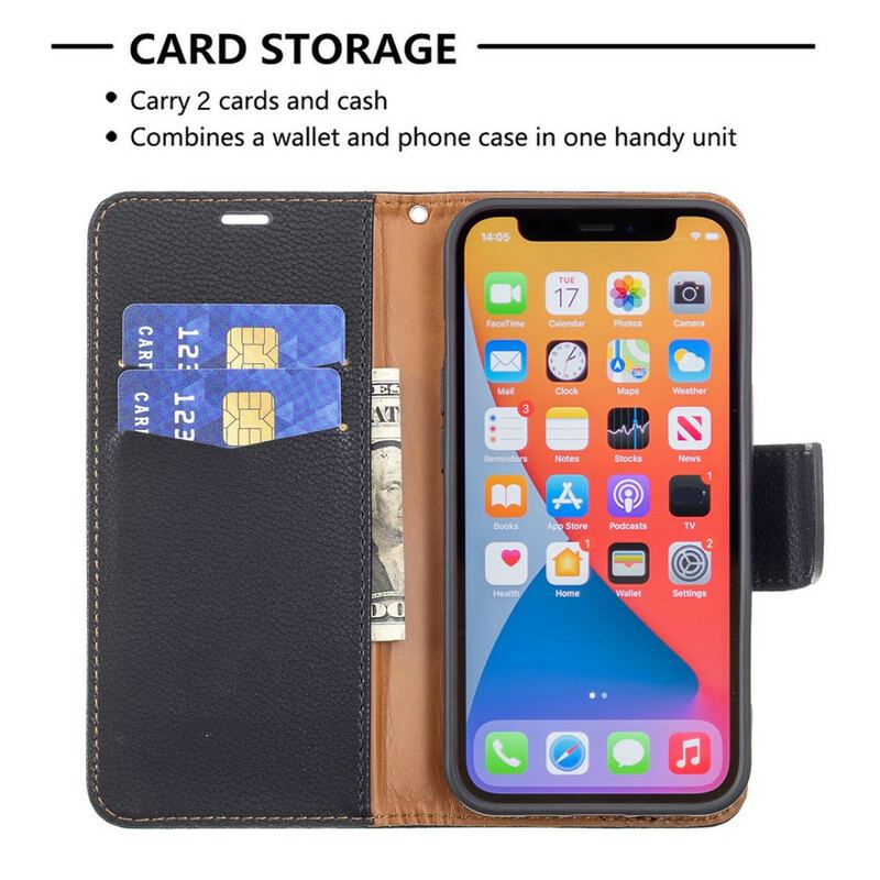 Capa Flip Para iPhone 13 Pro De Cordão Strappy Efeito Couro Lichia Colorida