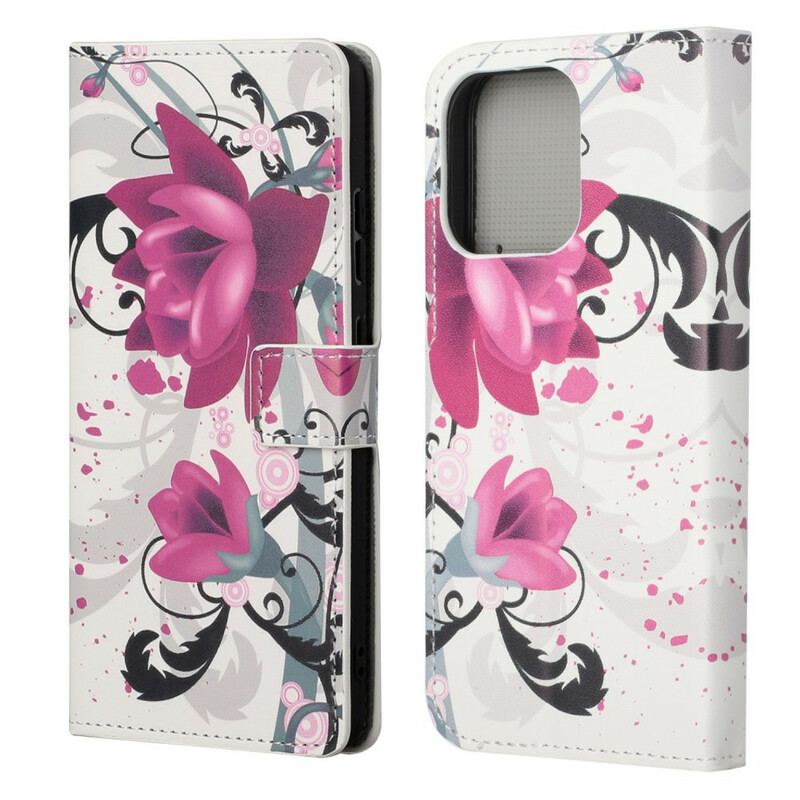 Capa Flip Para iPhone 13 Pro Flores Tropicais