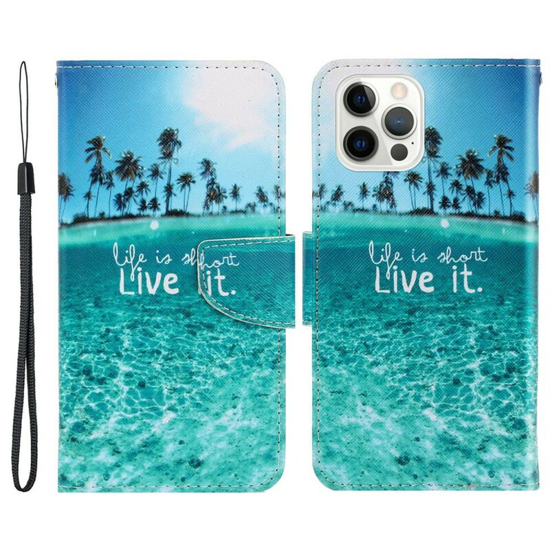 Capa Folio Para iPhone 13 Pro De Cordão Viva Na Lanyard