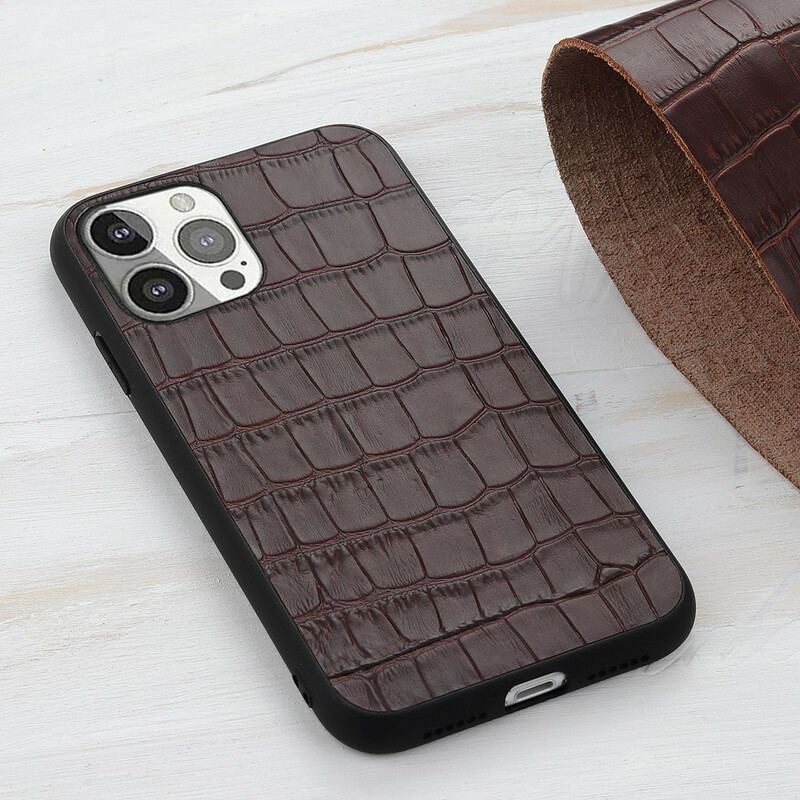 Capa Para iPhone 13 Pro Couro Genuíno Com Textura De Crocodilo