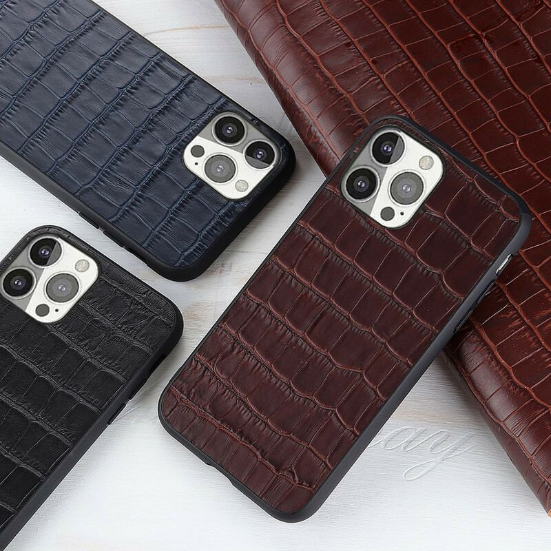 Capa Para iPhone 13 Pro Couro Genuíno Com Textura De Crocodilo