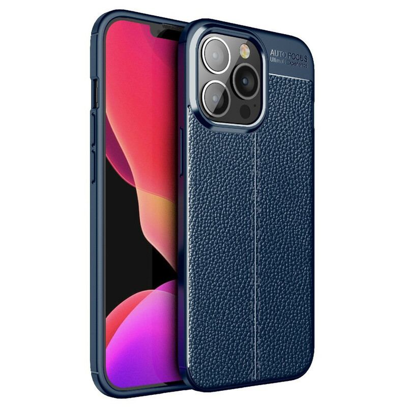 Capa Para iPhone 13 Pro Linha Dupla Efeito Couro Litchi