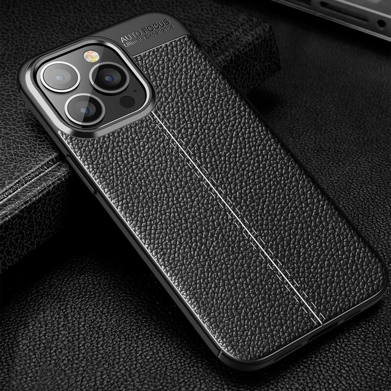 Capa Para iPhone 13 Pro Linha Dupla Efeito Couro Litchi