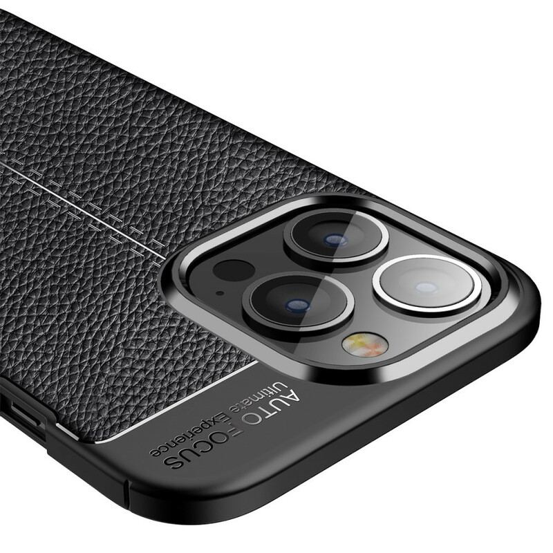 Capa Para iPhone 13 Pro Linha Dupla Efeito Couro Litchi