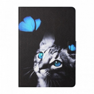 Capa Flip Para iPad Mini 6 (2021) Gato Azul E Borboleta