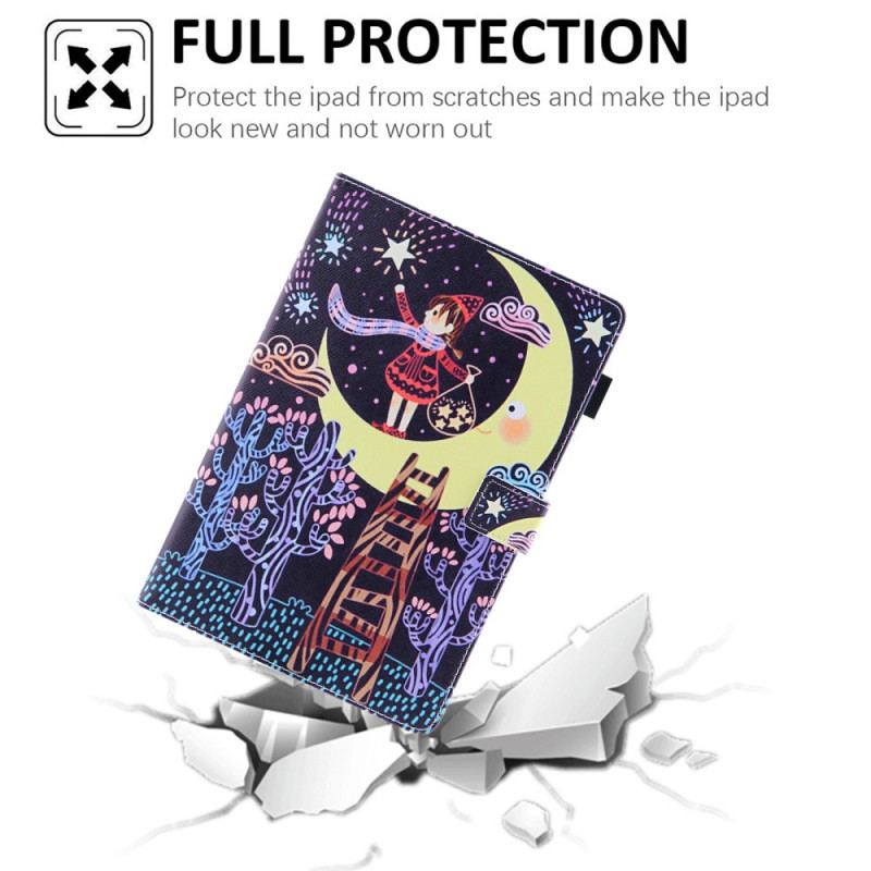 Capa Flip Para iPad Mini 6 (2021) Menina Na Lua