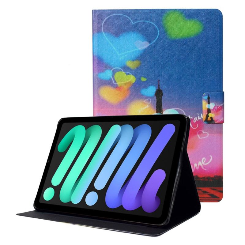 Capa Flip Para iPad Mini 6 (2021) Torre Eiffel Eu Te Amo