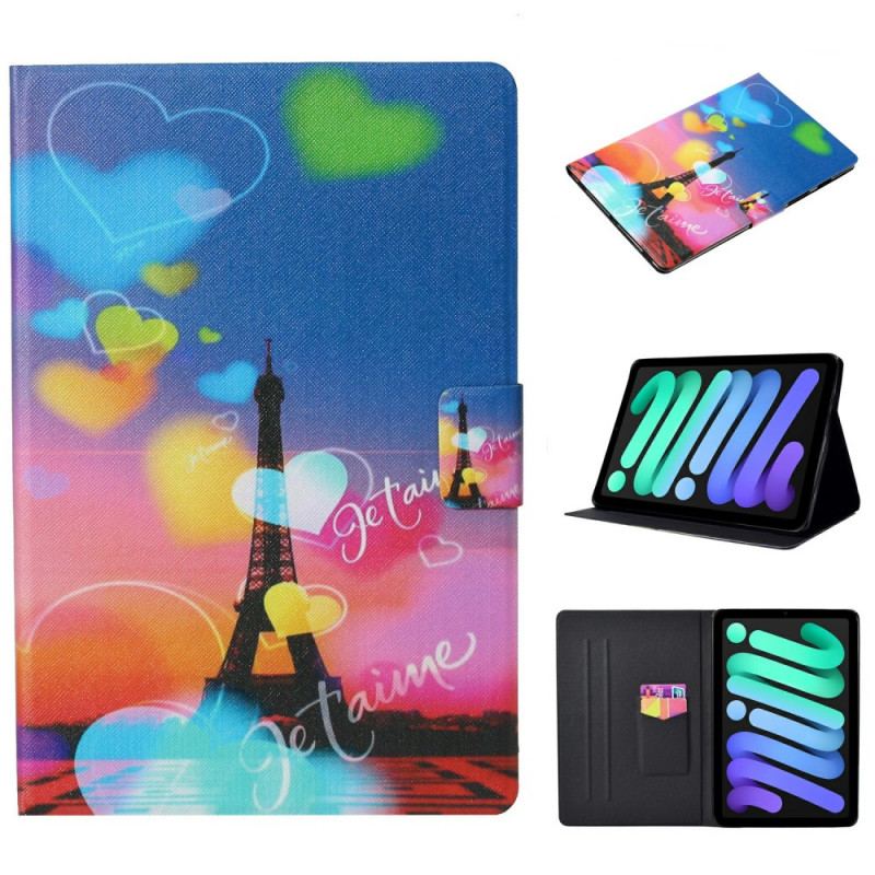 Capa Flip Para iPad Mini 6 (2021) Torre Eiffel Eu Te Amo
