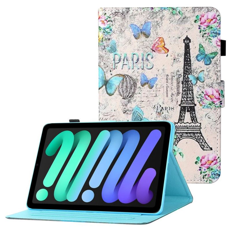 Capa Folio Para iPad Mini 6 (2021) Borboletas Da Torre Eiffel