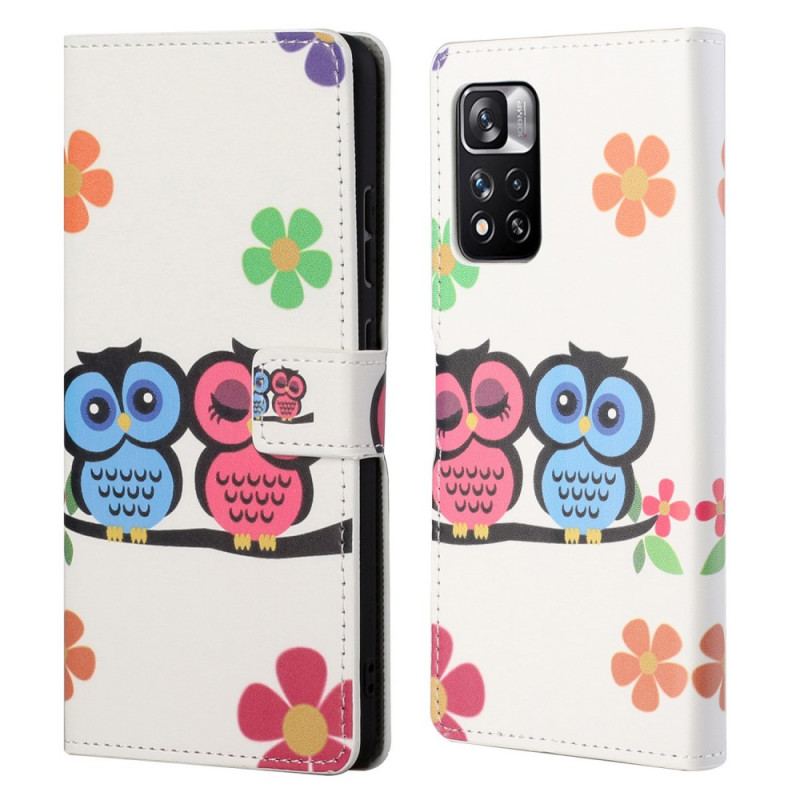 Capa De Couro Para Xiaomi Redmi Note 11 Pro / 11 Pro 5G Família Coruja