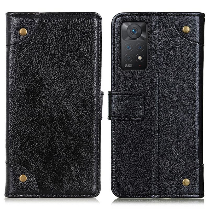 Capa De Couro Para Xiaomi Redmi Note 11 Pro / 11 Pro 5G Rebites Vintage Estilo Couro Napa