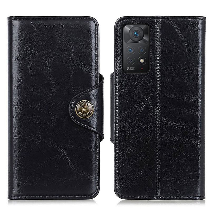 Capa Flip Para Xiaomi Redmi Note 11 Pro / 11 Pro 5G Botão De Imitação De Couro Envernizado Khazneh