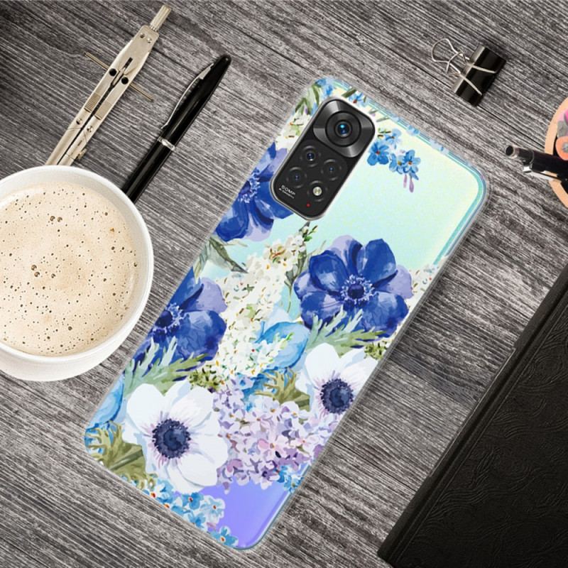 Capa Para Xiaomi Redmi Note 11 Pro / 11 Pro 5G Aquarela Flores Azuis