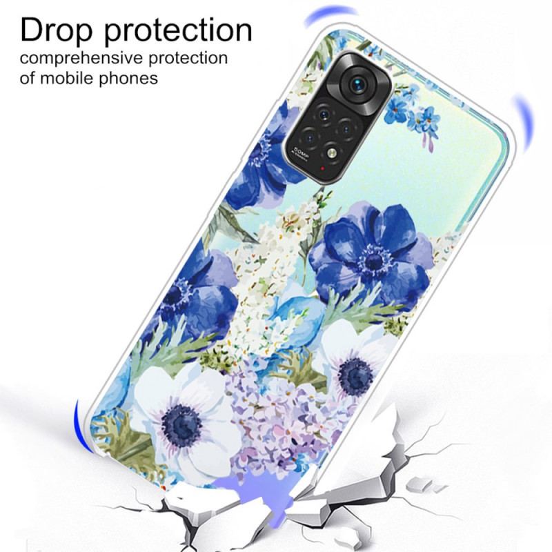 Capa Para Xiaomi Redmi Note 11 Pro / 11 Pro 5G Aquarela Flores Azuis