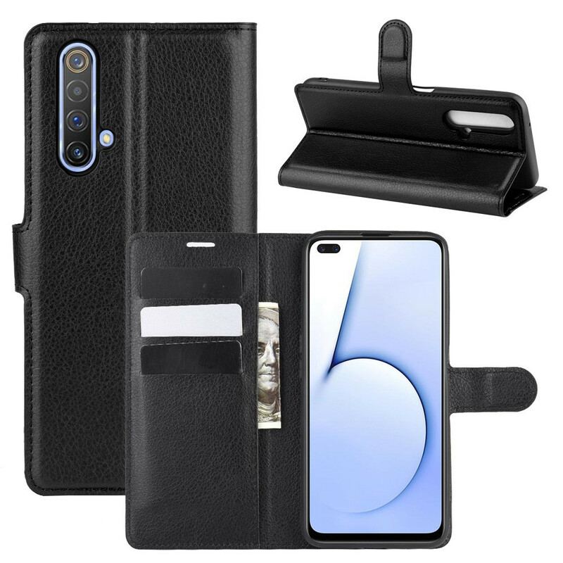 Capa Em Pele Para Realme X50 Efeito Lichia Clássico