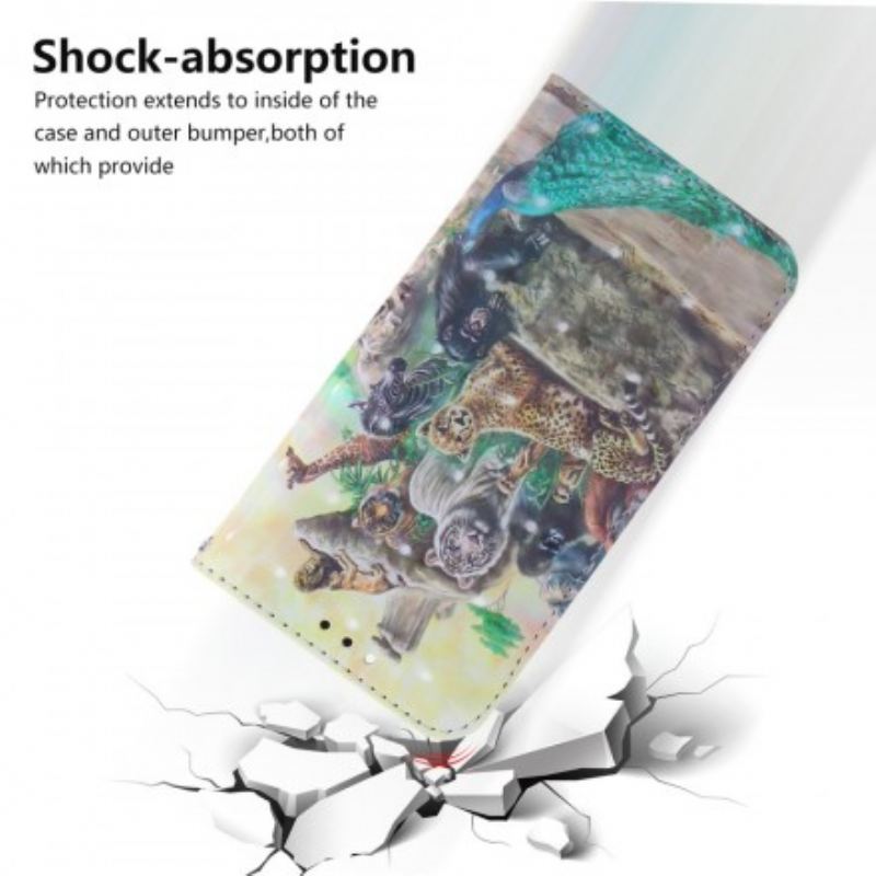 Capa De Couro Para Samsung Galaxy A30 De Cordão Animais De Safári Tanga