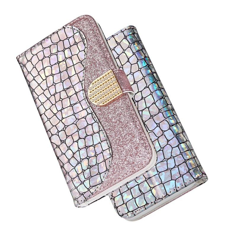 Capa De Couro Para Samsung Galaxy A30 Diamantes De Crocodilo